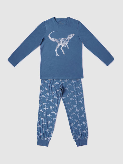 Boys Blue Printed T-shirt & Pyjama Night Suit Set